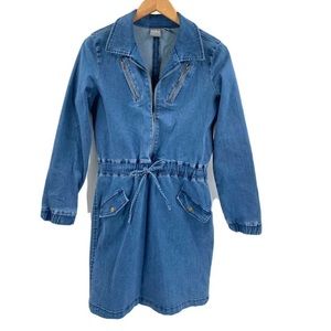 - SOHO New York & co blue denim dress long sleeves faux pockets drawstring…